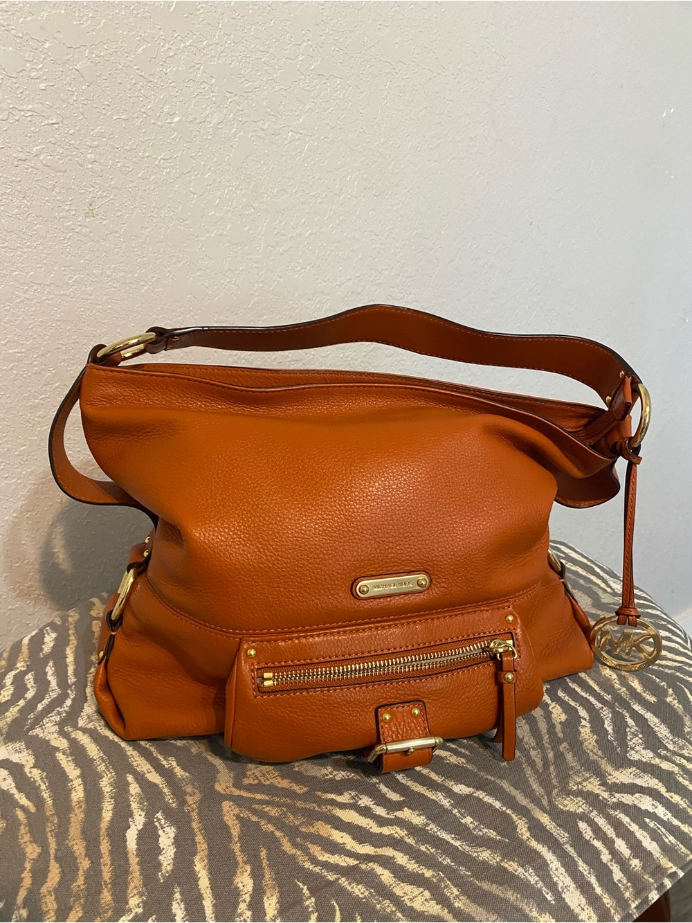 Michael Kors Cognac Pebbled Leather Shoulder Hobo